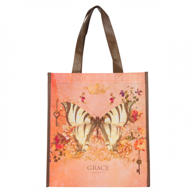 TOTE-Grace Butterfly Orange Non-Woven Coated Tote Bag - Ephesians 2:8